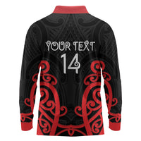 Counties Manukau Custom Rugby New Zealand Long Sleeve Polo Shirt Aotearoa Maori Pukana Tiki Mascot
