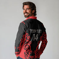 Counties Manukau Custom Rugby New Zealand Long Sleeve Polo Shirt Aotearoa Maori Pukana Tiki Mascot