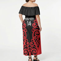 Counties Manukau Custom Rugby New Zealand Off Shoulder Maxi Dress Aotearoa Maori Pukana Tiki Mascot