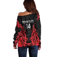 Counties Manukau Custom Rugby New Zealand Off Shoulder Sweater Aotearoa Maori Pukana Tiki Mascot