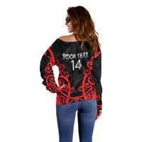 Counties Manukau Custom Rugby New Zealand Off Shoulder Sweater Aotearoa Maori Pukana Tiki Mascot