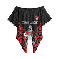 Counties Manukau Custom Rugby New Zealand Off Shoulder Wrap Waist Top Aotearoa Maori Pukana Tiki Mascot
