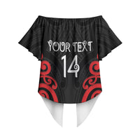 Counties Manukau Custom Rugby New Zealand Off Shoulder Wrap Waist Top Aotearoa Maori Pukana Tiki Mascot