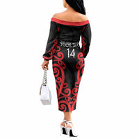 Counties Manukau Custom Rugby New Zealand Off The Shoulder Long Sleeve Dress Aotearoa Maori Pukana Tiki Mascot