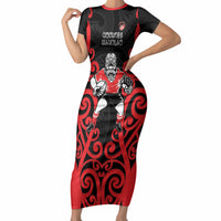 Counties Manukau Custom Rugby New Zealand Short Sleeve Bodycon Dress Aotearoa Maori Pukana Tiki Mascot