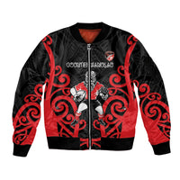 Counties Manukau Custom Rugby New Zealand Sleeve Zip Bomber Jacket Aotearoa Maori Pukana Tiki Mascot
