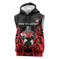Counties Manukau Custom Rugby New Zealand Sleeveless Hoodie Aotearoa Maori Pukana Tiki Mascot