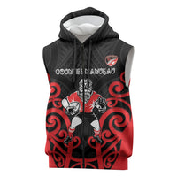 Counties Manukau Custom Rugby New Zealand Sleeveless Zip Hoodie Aotearoa Maori Pukana Tiki Mascot