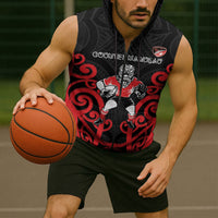 Counties Manukau Custom Rugby New Zealand Sleeveless Zip Hoodie Aotearoa Maori Pukana Tiki Mascot