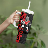 Counties Manukau Custom Rugby New Zealand Tumbler With Handle Aotearoa Maori Pukana Tiki Mascot