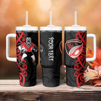 Counties Manukau Custom Rugby New Zealand Tumbler With Handle Aotearoa Maori Pukana Tiki Mascot