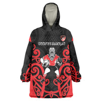 Counties Manukau Custom Rugby New Zealand Wearable Blanket Hoodie Aotearoa Maori Pukana Tiki Mascot