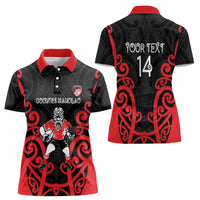 Counties Manukau Custom Rugby New Zealand Women Polo Shirt Aotearoa Maori Pukana Tiki Mascot