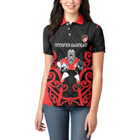 Counties Manukau Custom Rugby New Zealand Women Polo Shirt Aotearoa Maori Pukana Tiki Mascot