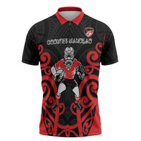 Counties Manukau Custom Rugby New Zealand Zipper Polo Shirt Aotearoa Maori Pukana Tiki Mascot