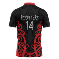 Counties Manukau Custom Rugby New Zealand Zipper Polo Shirt Aotearoa Maori Pukana Tiki Mascot