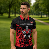 Counties Manukau Custom Rugby New Zealand Zipper Polo Shirt Aotearoa Maori Pukana Tiki Mascot