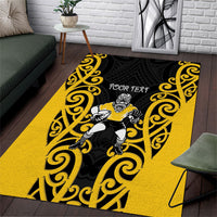 Wellington Custom Rugby New Zealand Area Rug Aotearoa Maori Pukana Tiki Mascot
