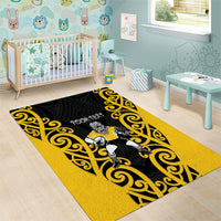 Wellington Custom Rugby New Zealand Area Rug Aotearoa Maori Pukana Tiki Mascot
