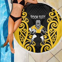 Wellington Custom Rugby New Zealand Beach Blanket Aotearoa Maori Pukana Tiki Mascot