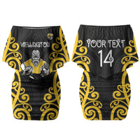 Wellington Custom Rugby New Zealand Couples Matching Off Shoulder Short Dress and Hawaiian Shirt Aotearoa Maori Pukana Tiki Mascot