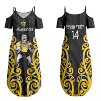 Wellington Custom Rugby New Zealand Family Matching Summer Maxi Dress and Hawaiian Shirt Aotearoa Maori Pukana Tiki Mascot
