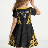 Wellington Custom Rugby New Zealand Kid Short Sleeve Dress Aotearoa Maori Pukana Tiki Mascot