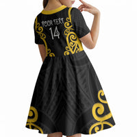 Wellington Custom Rugby New Zealand Kid Short Sleeve Dress Aotearoa Maori Pukana Tiki Mascot