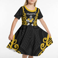 Wellington Custom Rugby New Zealand Kid Short Sleeve Dress Aotearoa Maori Pukana Tiki Mascot
