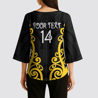 Wellington Custom Rugby New Zealand Kimono Sleeve Blouse Aotearoa Maori Pukana Tiki Mascot