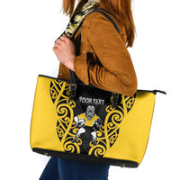 Wellington Custom Rugby New Zealand Leather Tote Bag Aotearoa Maori Pukana Tiki Mascot