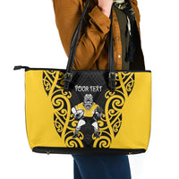 Wellington Custom Rugby New Zealand Leather Tote Bag Aotearoa Maori Pukana Tiki Mascot