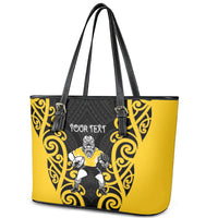 Wellington Custom Rugby New Zealand Leather Tote Bag Aotearoa Maori Pukana Tiki Mascot