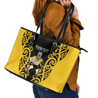 Wellington Custom Rugby New Zealand Leather Tote Bag Aotearoa Maori Pukana Tiki Mascot