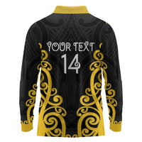 Wellington Custom Rugby New Zealand Long Sleeve Polo Shirt Aotearoa Maori Pukana Tiki Mascot