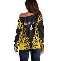 Wellington Custom Rugby New Zealand Off Shoulder Sweater Aotearoa Maori Pukana Tiki Mascot