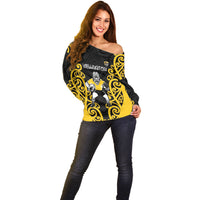Wellington Custom Rugby New Zealand Off Shoulder Sweater Aotearoa Maori Pukana Tiki Mascot