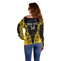 Wellington Custom Rugby New Zealand Off Shoulder Sweater Aotearoa Maori Pukana Tiki Mascot
