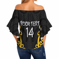 Wellington Custom Rugby New Zealand Off Shoulder Wrap Waist Top Aotearoa Maori Pukana Tiki Mascot