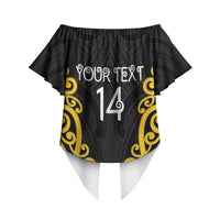 Wellington Custom Rugby New Zealand Off Shoulder Wrap Waist Top Aotearoa Maori Pukana Tiki Mascot