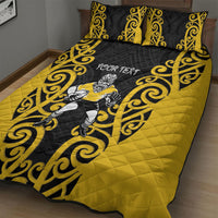 Wellington Custom Rugby New Zealand Quilt Bed Set Aotearoa Maori Pukana Tiki Mascot
