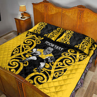 Wellington Custom Rugby New Zealand Quilt Bed Set Aotearoa Maori Pukana Tiki Mascot