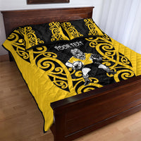Wellington Custom Rugby New Zealand Quilt Bed Set Aotearoa Maori Pukana Tiki Mascot