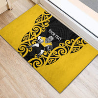 Wellington Custom Rugby New Zealand Rubber Doormat Aotearoa Maori Pukana Tiki Mascot