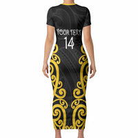 Wellington Custom Rugby New Zealand Short Sleeve Bodycon Dress Aotearoa Maori Pukana Tiki Mascot
