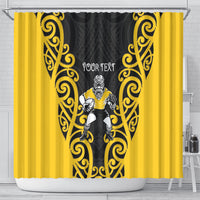 Wellington Custom Rugby New Zealand Shower Curtain Aotearoa Maori Pukana Tiki Mascot