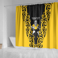 Wellington Custom Rugby New Zealand Shower Curtain Aotearoa Maori Pukana Tiki Mascot