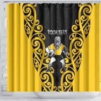 Wellington Custom Rugby New Zealand Shower Curtain Aotearoa Maori Pukana Tiki Mascot