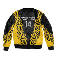 Wellington Custom Rugby New Zealand Sleeve Zip Bomber Jacket Aotearoa Maori Pukana Tiki Mascot