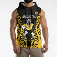 Wellington Custom Rugby New Zealand Sleeveless Hoodie Aotearoa Maori Pukana Tiki Mascot